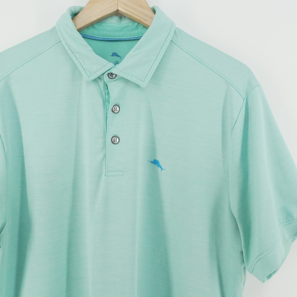 Tommy Bahama Polo Shirt Mens Medium Mint Green Stretch Performance Marlin Logo